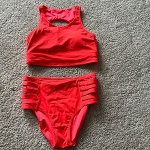 Two piece swim: crop top and mid rise bottom